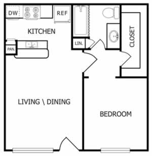 A1 - One Bedroom / One Bath - 530 Sq.Ft.* 