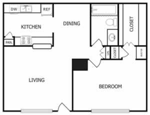 A3 - One Bedroom / One Bath - 744 Sq.Ft.* 