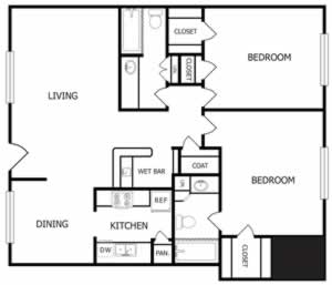 B2 - Two Bedroom / Two Bath - 1000 Sq.Ft.* 