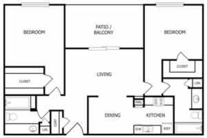 B3 - Two Bedroom / Two Bath - 1070 Sq.Ft.* 